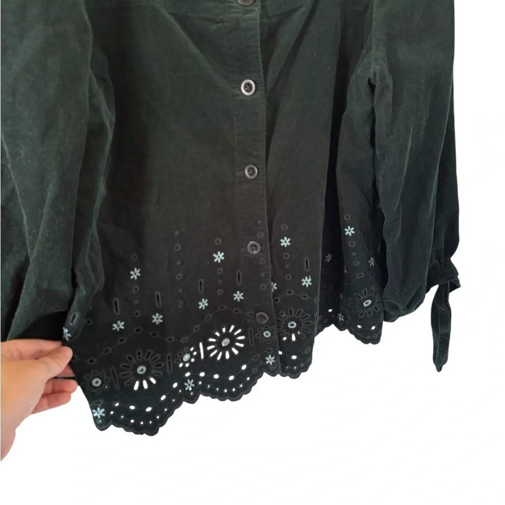 Madewell Embroidered Eyelet Corduroy Tie-Sleeve Top